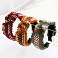 Bandeau Venda Autumn Winter Ethnic Wide Knot Plaid Tassel Designer Hairband for Women Wholesale Headband Hair Accessories